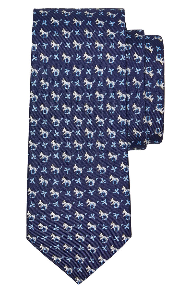 FERRAGAMO Salvatore Ferragamo Olivia Zebra & Gancini Print Silk Tie, Main, color, 