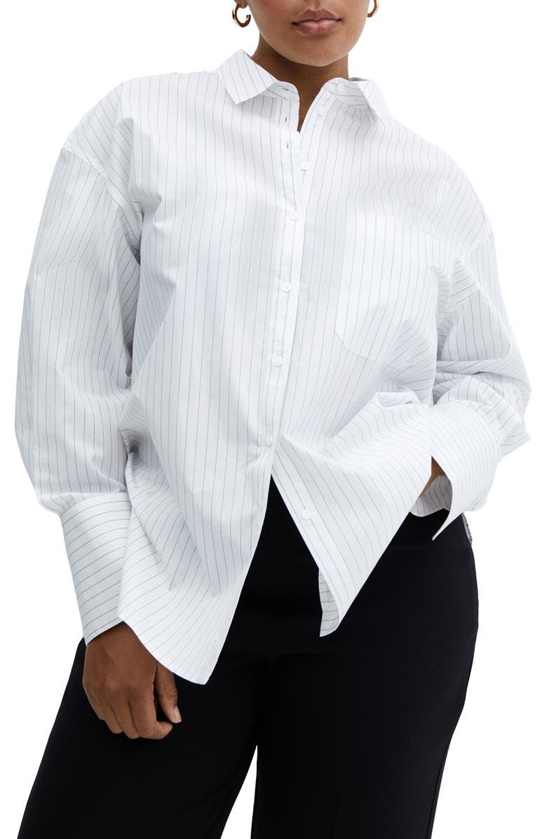 MANGO Stripe Cotton Button-Up Shirt, Alternate, color, 