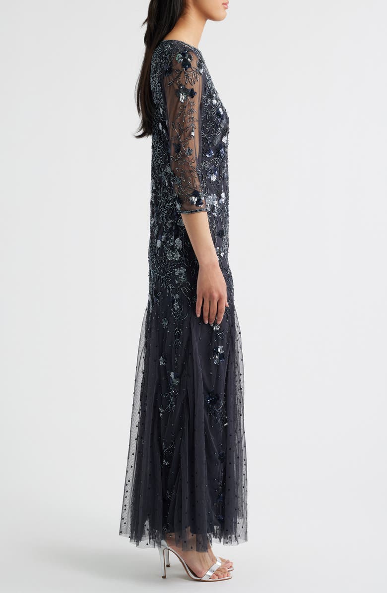 Pisarro Nights Beaded Floral Gown, Alternate, color, Griffin