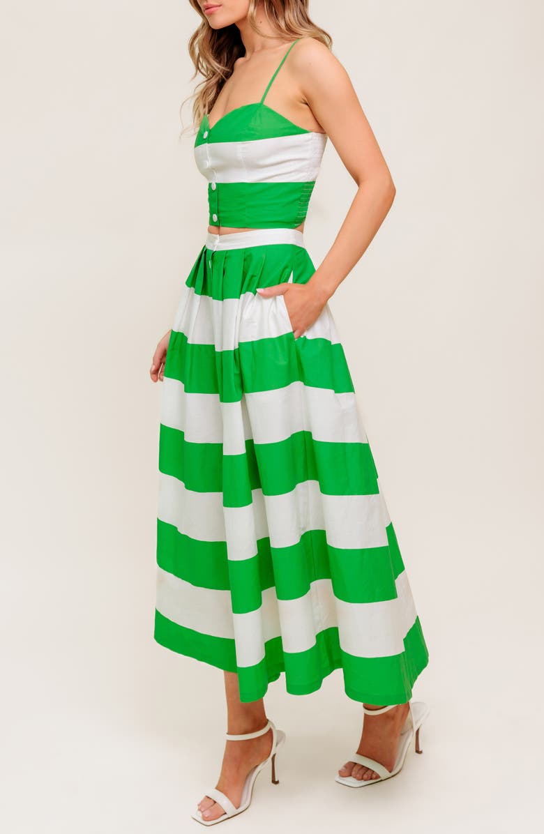 FLYING TOMATO Striped Crop Top & Maxi Skirt Set, Alternate, color, White/ Green