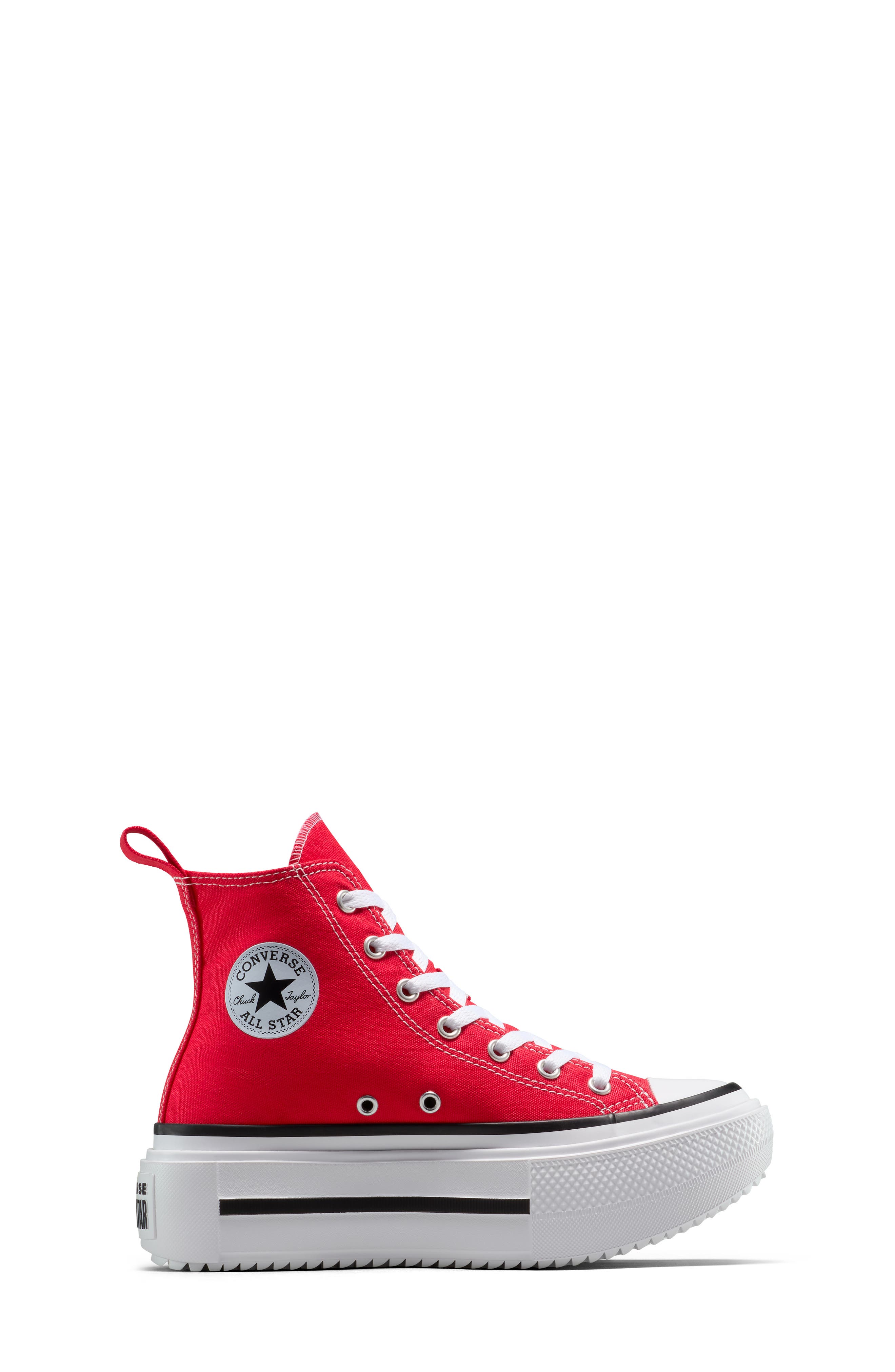 Converse Kids
 Chuck Taylor<sup
®</sup
 All Star Lift Duo Stack High Top Platform Sneaker, Alternate, color, Red/ White/ Black