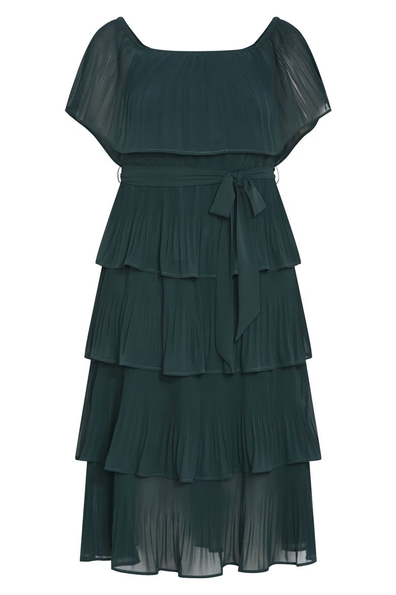 Night Garden Off the Shoulder Tiered Dress, Alternate, color, GREEN TEAL