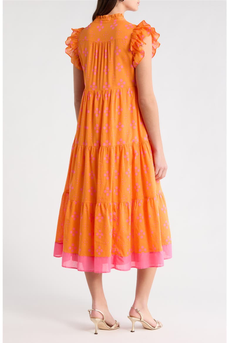 Donna Dot Mirna Tiered Midi Dress, Alternate, color, ORANGE-PINK