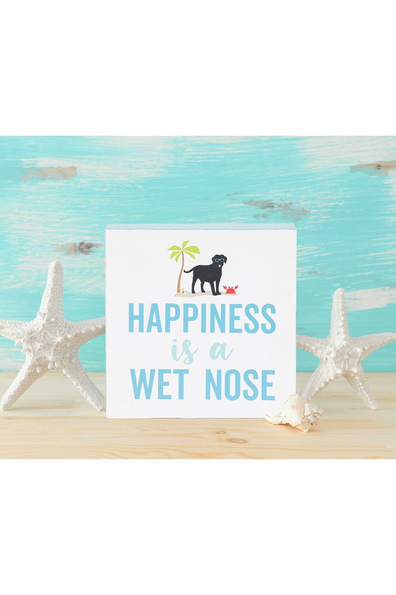 "Happiness Is Wet Nose" Decorative Shelf Block, Alternate, color, Blue