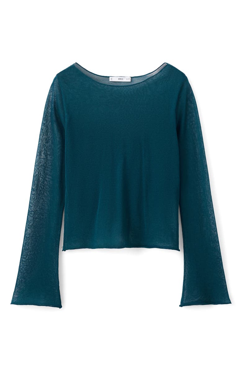MANGO TEEN Semisheer Bell Sleeve Top, Main, color, Teal