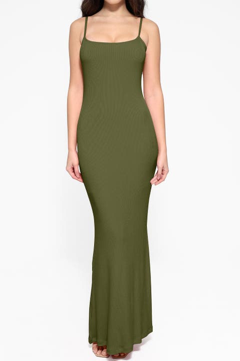 Built-in Shapewear Modal Wide Scoop Neck Slip Maxi Dress