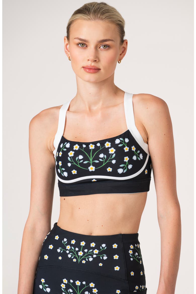 Day/Night Garden Reversible Racerback Sports Bra, Alternate, color, Black