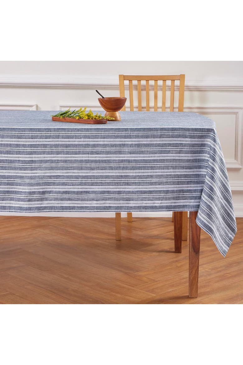 Linen Tablecloth, 60 x 90 in - Chelsea Stripe, Main, color, Navy and White