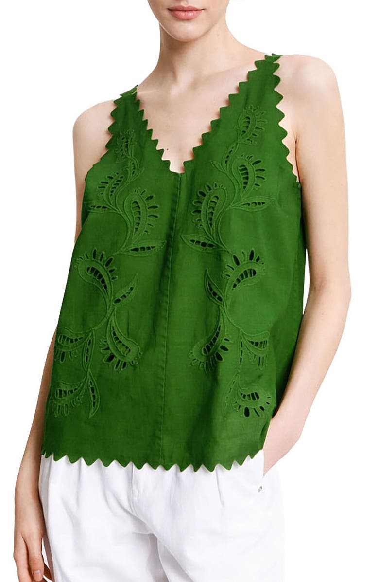 ottod'Ame Cotton Top With Cutwork Embroidery, Main, color, Matcha