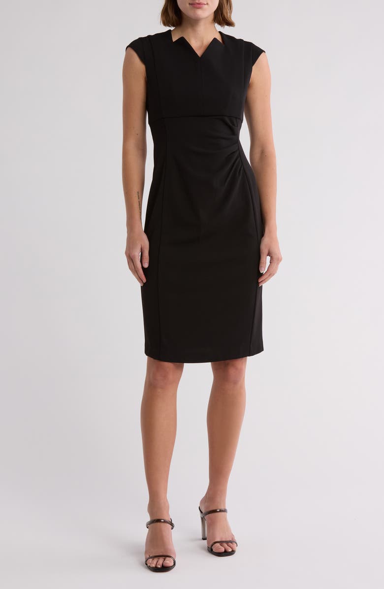 Tahari ASL Split Neck Ruched Sheath Dress, Main, color, 