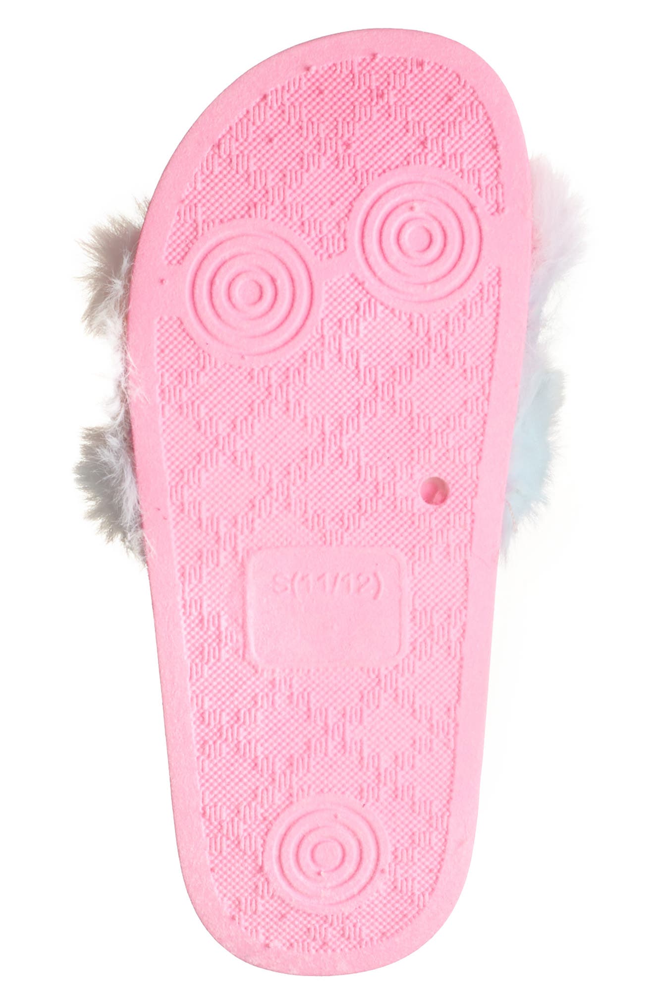 Rhinestone Logo Faux Fur Slide Sandal, Alternate, color, PINK MULTI