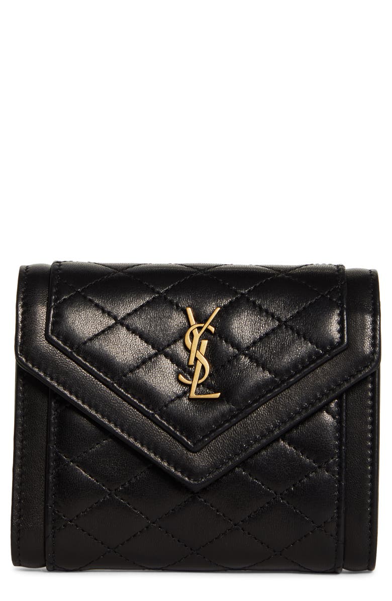 Saint Laurent Gaby Quilted Compact Trifold Wallet, Main, color, 