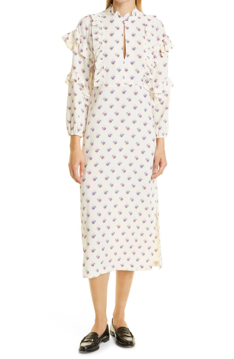 Baum und Pferdgarten Ahadi Floral Long Sleeve Midi Dress, Main, color, 