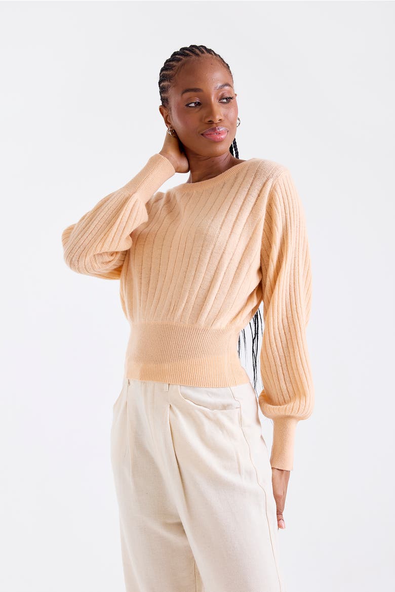 Rosa Ribbed 100% Cashmere Sweater, Alternate, color, BELLINI PEACH