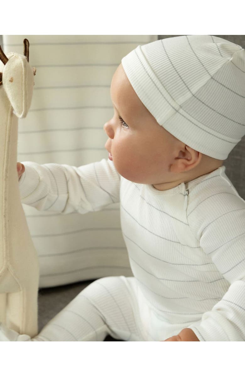 MiniMoi 3 Piece Unisex Baby Ribbed Shimmer Stripe Footie Set, Alternate, color, White