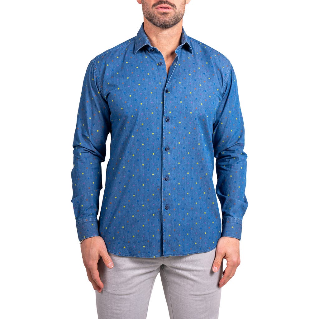 Maceoo Engineered Ascension0092 Blue Dot Print Cotton Button-up Shirt In Blue