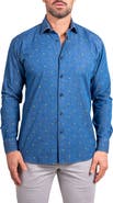 Maceoo Engineered Ascension0092 Blue Dot Print Cotton Button-Up Shirt