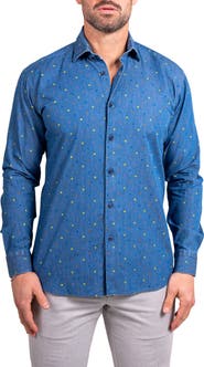 Maceoo Engineered Ascension0092 Blue Dot Print Cotton Button-Up Shirt