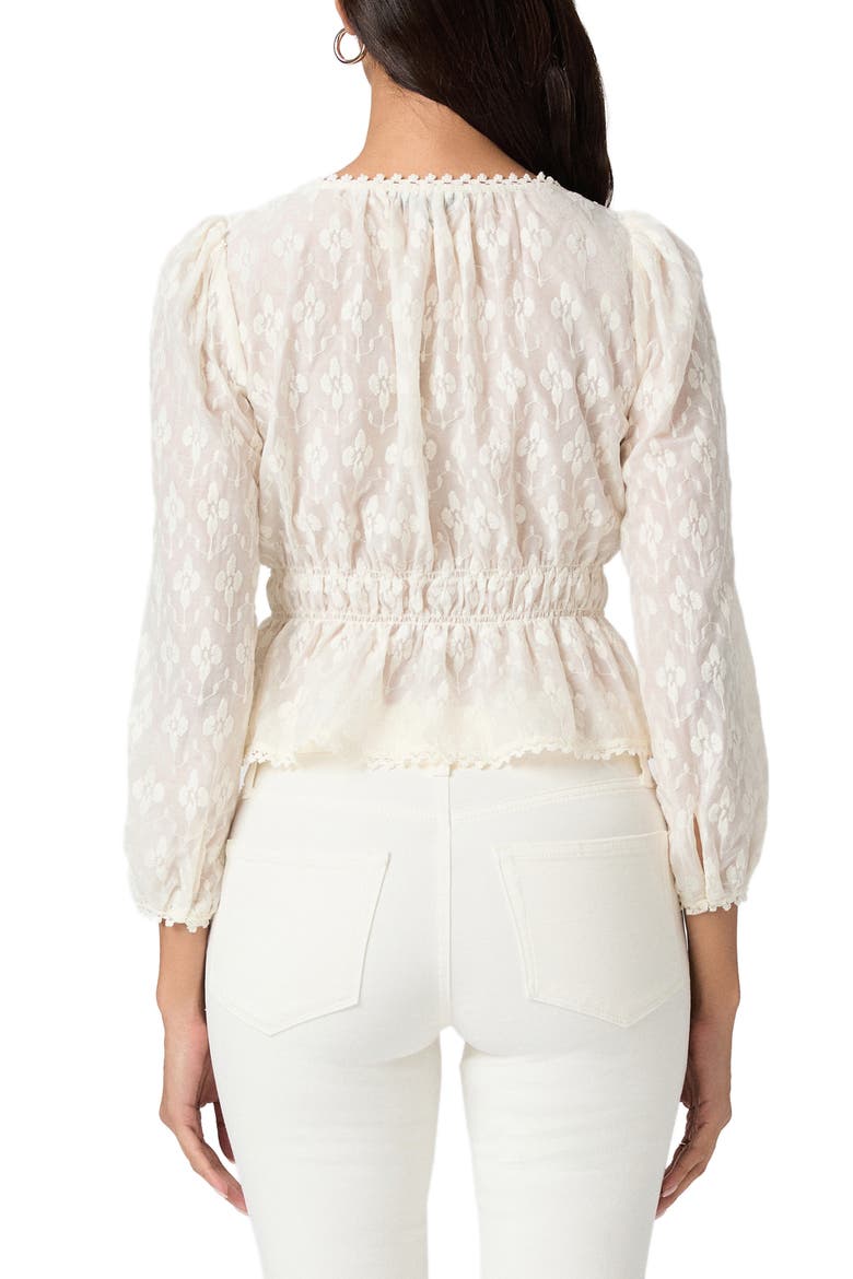 Jay Floral Burnout Button-Up Peplum Top, Alternate, color, ANTIQUE WHITE