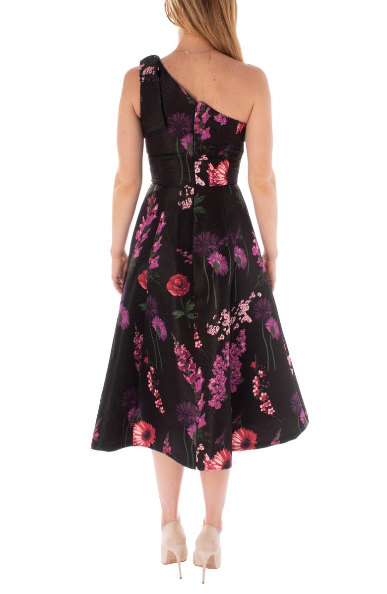 Gabby Skye Floral Jacquard One Shoulder Fit & Flare Dress, Alternate, color, 