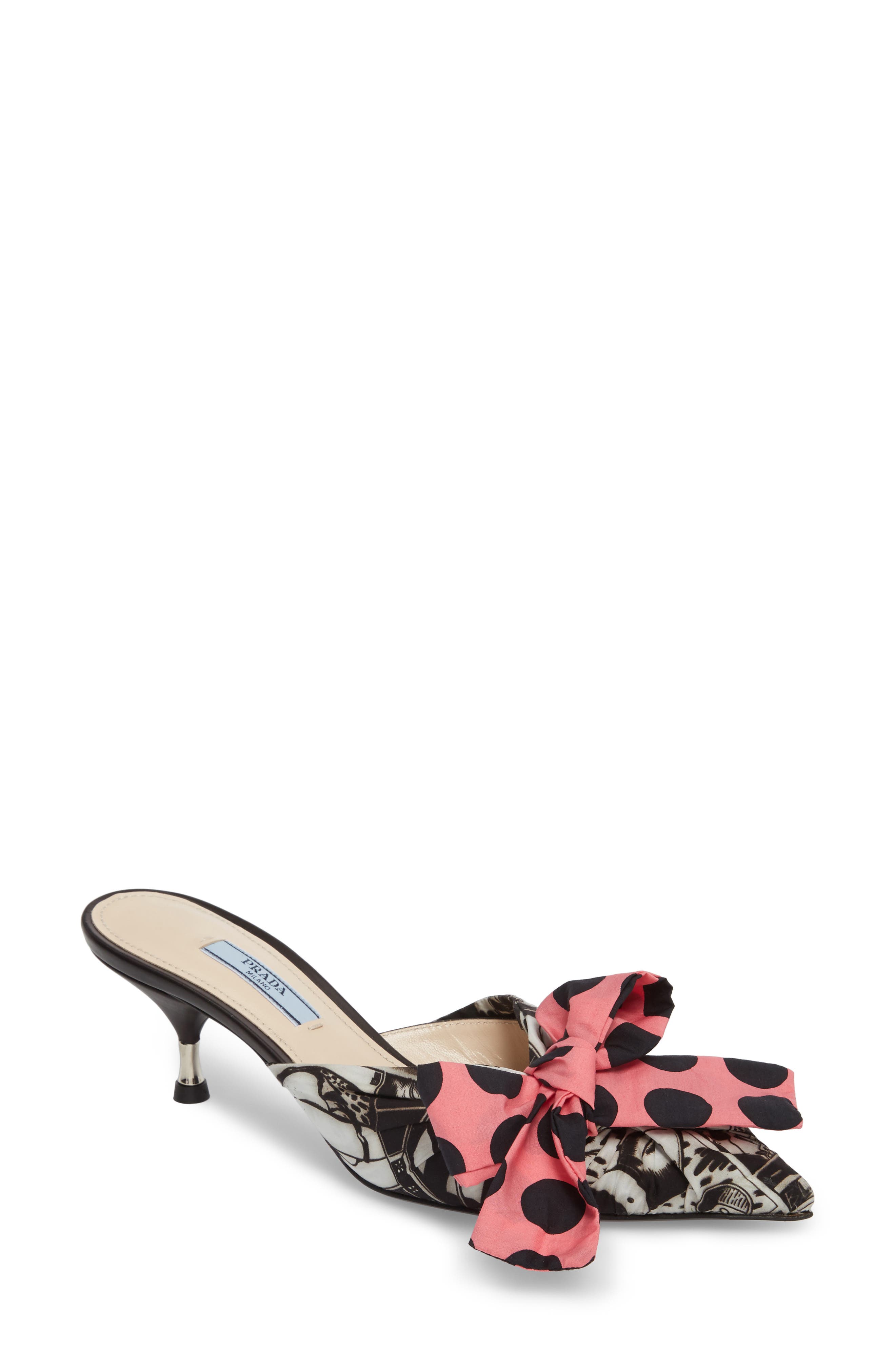 Prada Bow Pointy Toe Mule, Main, color, 