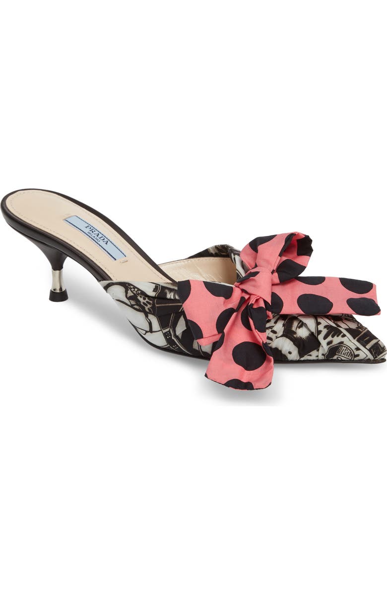 Prada Bow Pointy Toe Mule, Main, color,