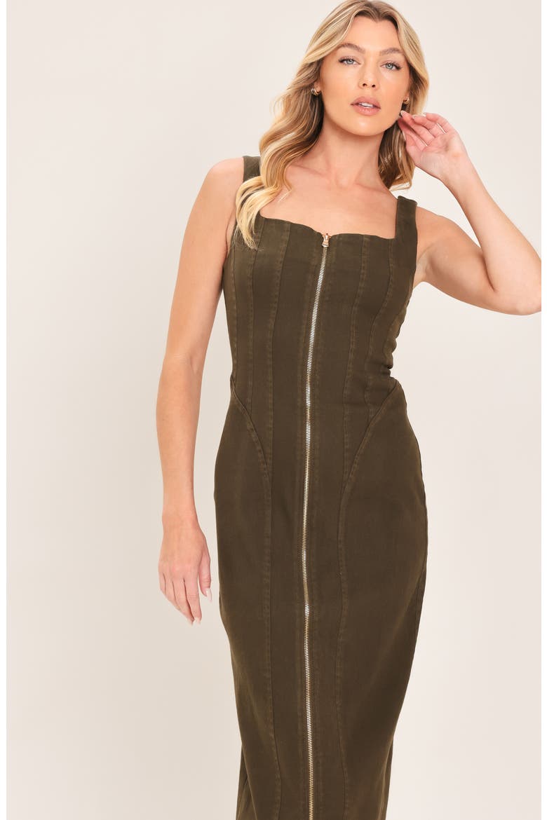 Front Zip Denim Body-Con Dress, Alternate, color, OLIVE