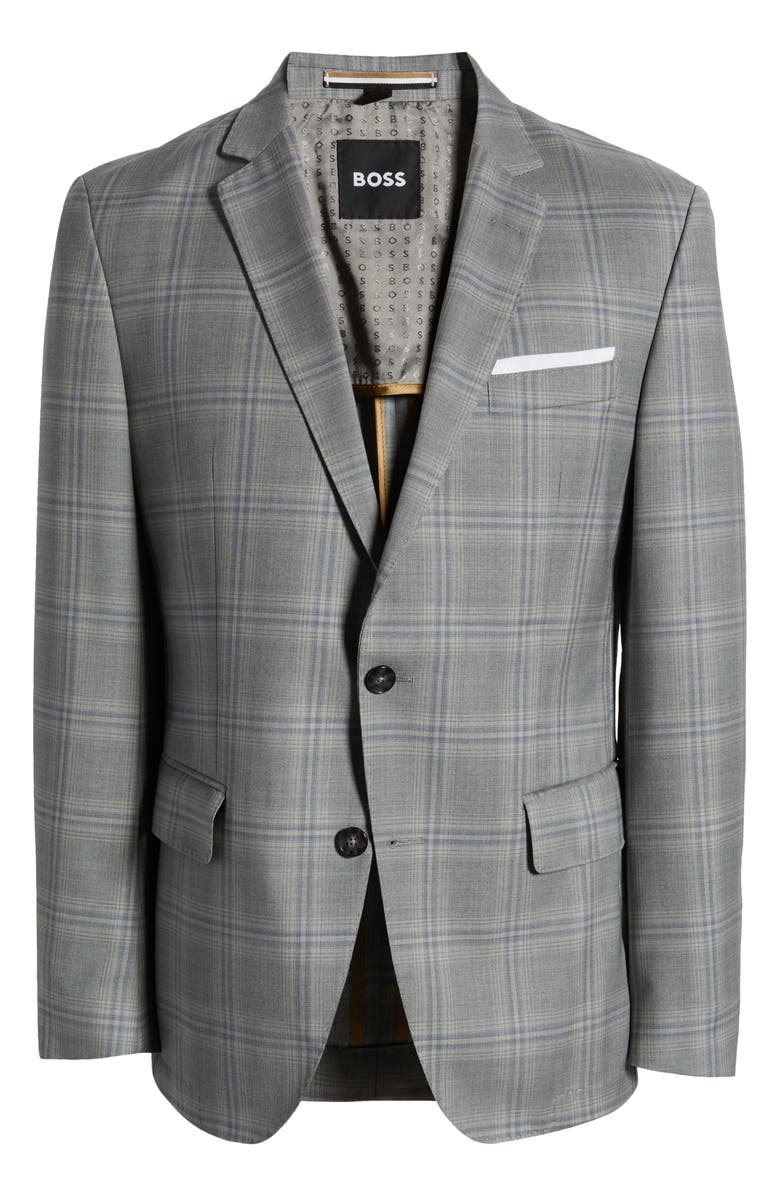 BOSS Hutson Windowpane Check Sport Coat, Alternate, color, Medium Grey