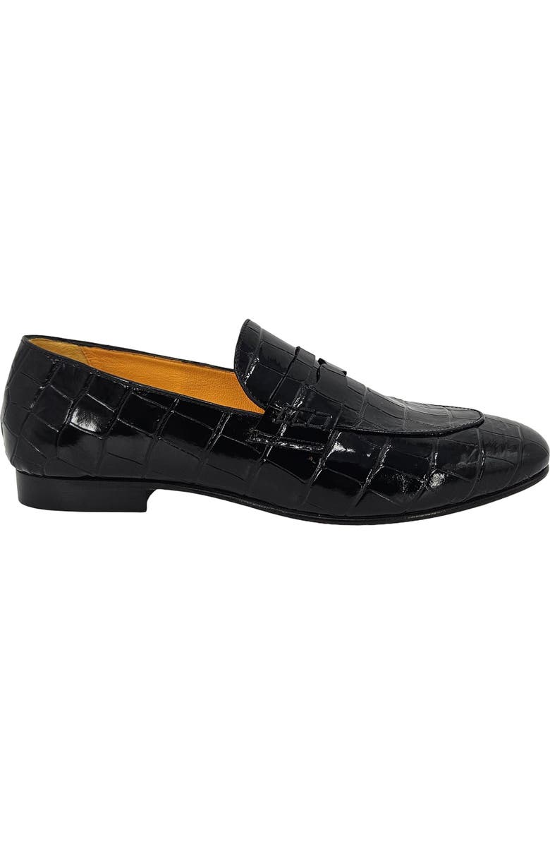 Madison Maison Flat Croc Embossed Loafer, Main, color, Black