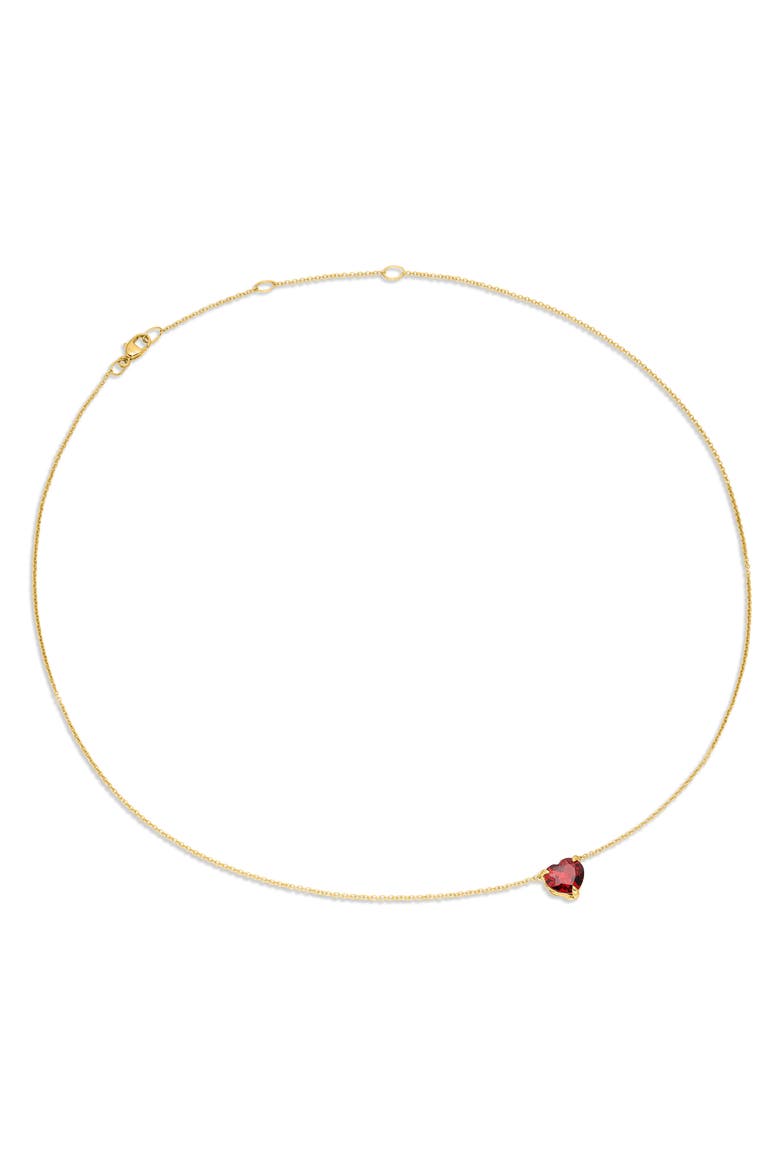 Heart Pendant Necklace in 18K Yellow Gold with Garnet, Alternate, color, GOLD