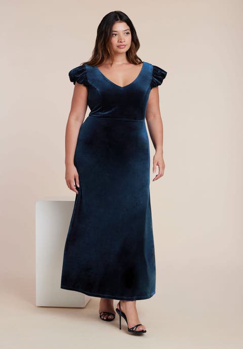 Velvet Short Puff Sleeve Maxi Dress (Plus Available)