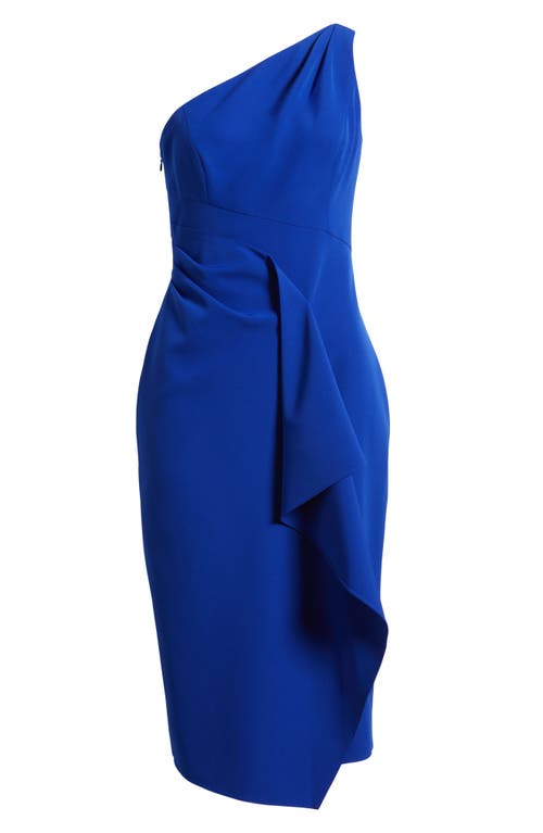 VINCE CAMUTO VINCE CAMUTO LAGUNA ONE-SHOULDER RUFFLE DETAIL ASYMMETRIC MIDI DRESS 