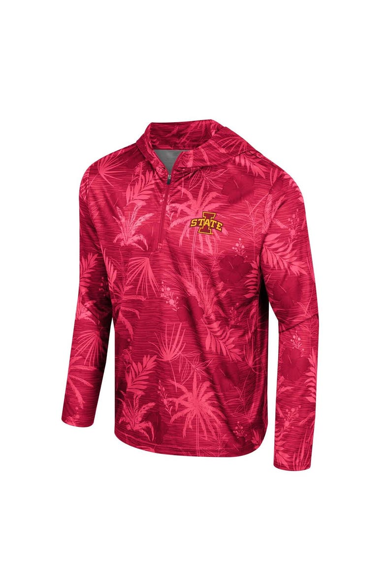 Men's Colosseum Cardinal Iowa State Cyclones Palms Printed Lightweight Quarter-Zip Hooded Top, Alternate, color, Cardinal