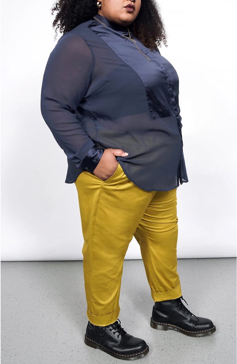 WILDFANG The Empower Sheer Long Sleeve Tuxedo Button Up, Alternate, color, 