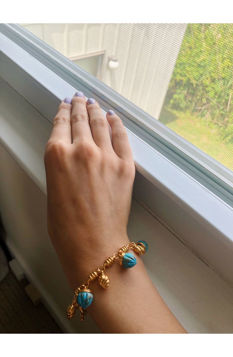 LuvMyJewelry Sunshine Twist Turquoise Gemstone Yellow Gold Plated Silver Charm Women Bracelet, Alternate, color, 