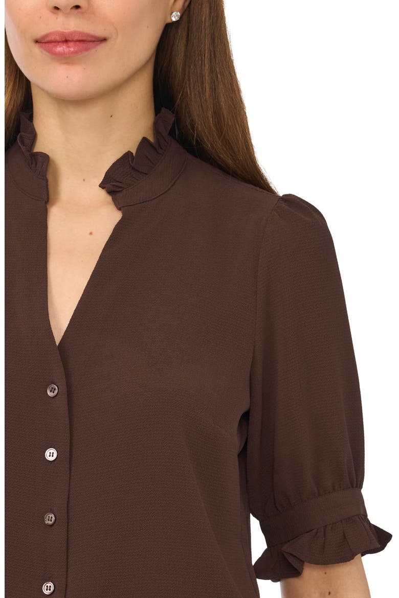 V-Neck Button-Up Shirt, Alternate, color, COFFEE BEAN