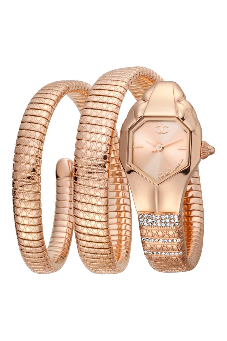 Glam Snake Wraparound Bracelet Watch, 22mm, Main, color, ROSE GOLD
