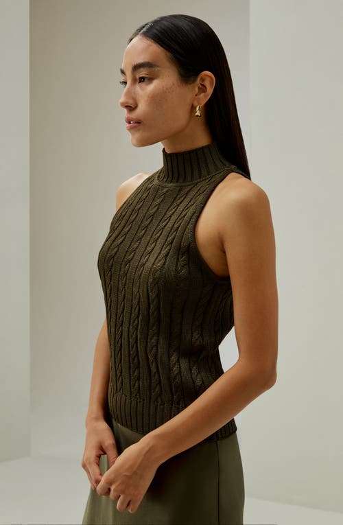 Shop Lilysilk Classic High-neck Cable-knit Sleeveless Top In Pine