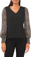 Chaus V-Neck Smocked Cuff Blouse