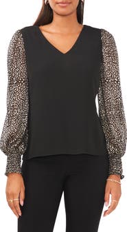 Chaus V-Neck Smocked Cuff Blouse