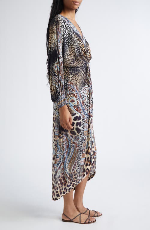 Camilla Istanbul Animalia Twist Front Long Sleeve Jersey Midi Dress In Multi