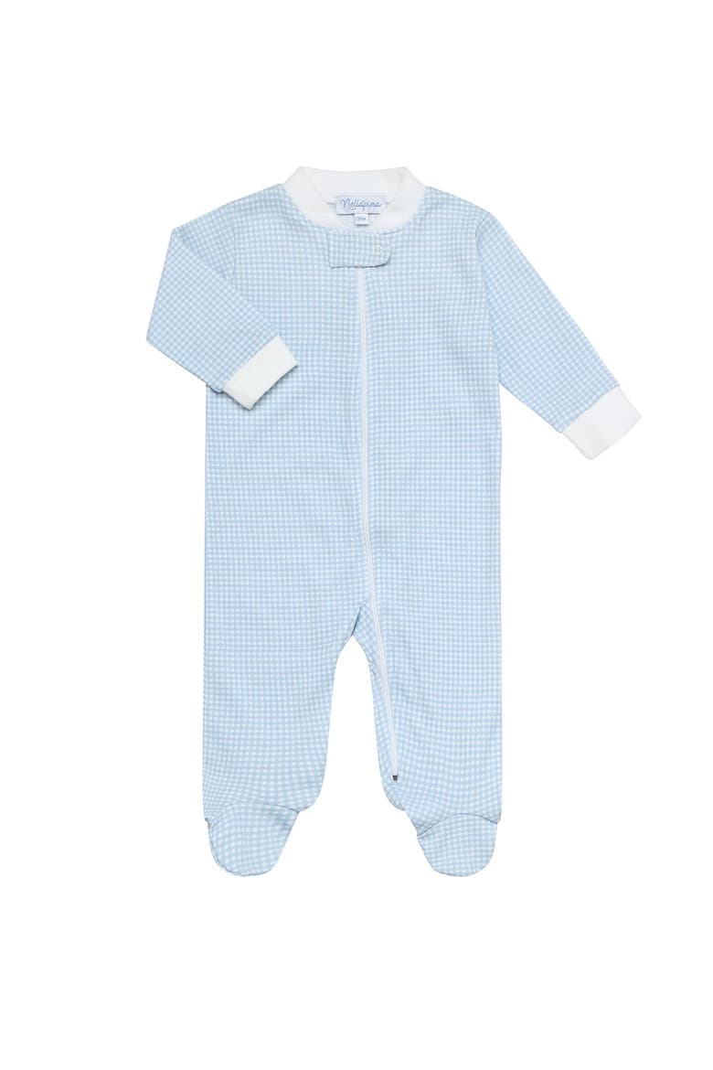 BlueÂ  Gingham Zipper Footie - Baby, Alternate, color, Blue