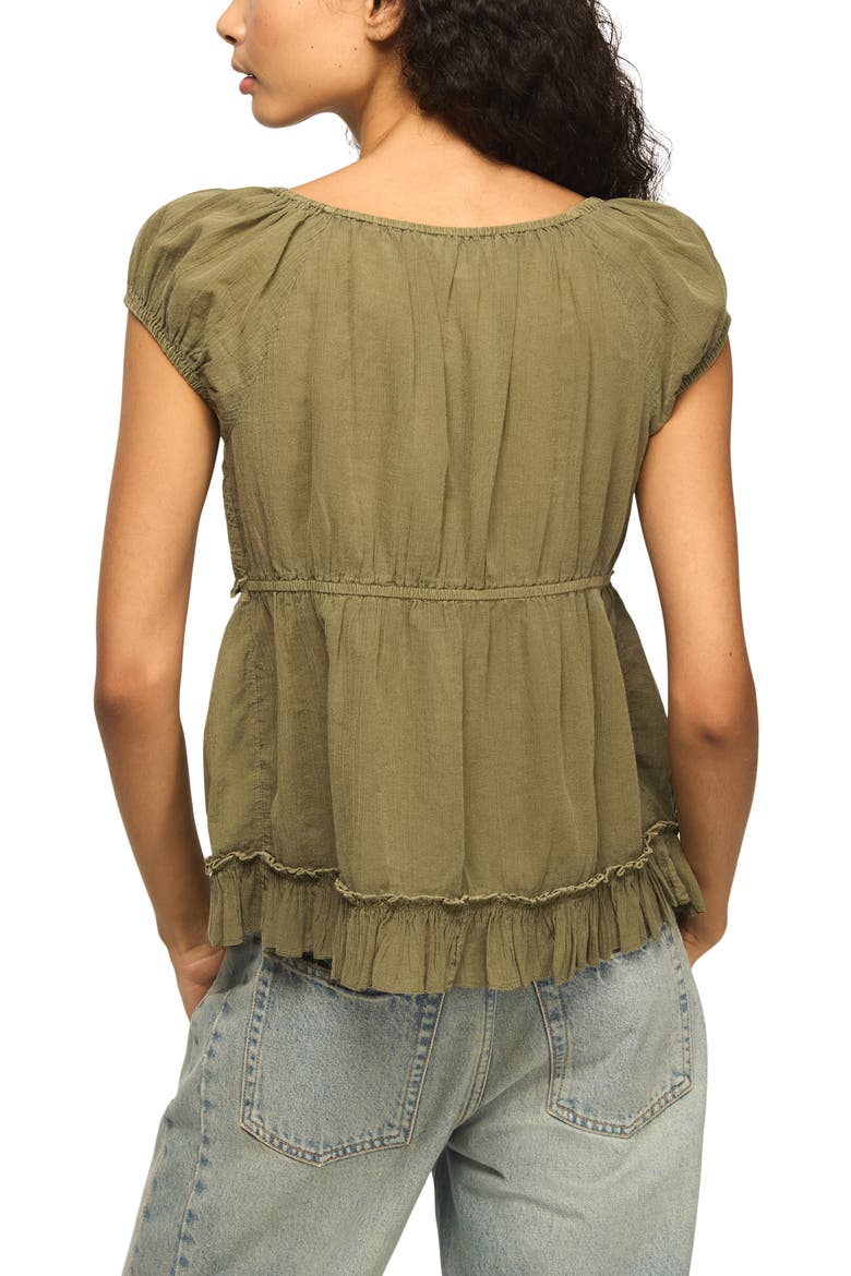 Pleated Lace Trim Plunge Neck Babydoll Top, Alternate, color, DUSTY OLIVE