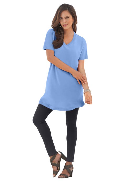Plus Size Ultimate Cotton V-Neck Short Sleeve Tunic (Plus)