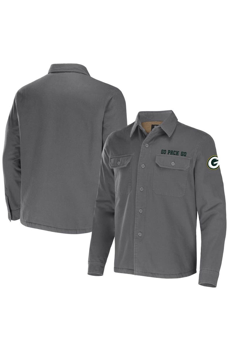 NFL X DARIUS RUCKER Men's NFL x Darius Rucker Collection by Fanatics Gray Green Bay Packers Canvas Button-Up Shirt Jacket, Main, color, Gray