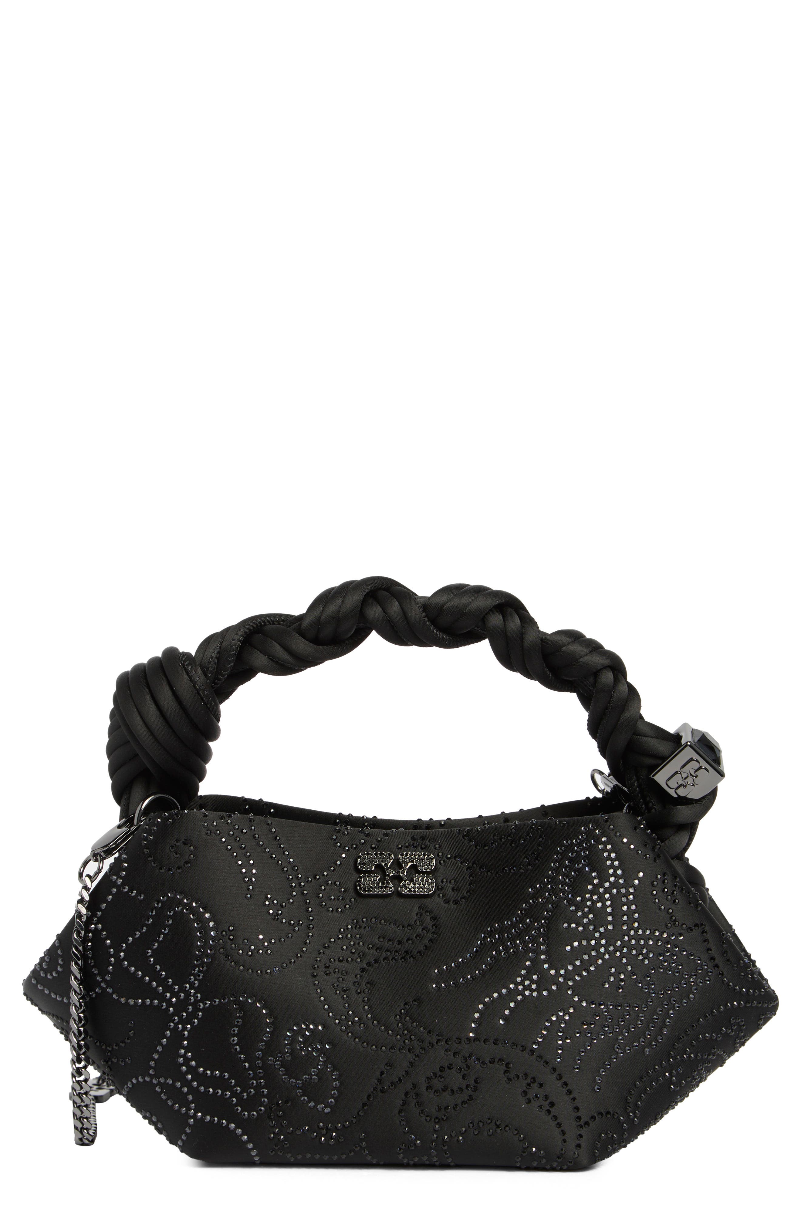 Ganni Mini Bou Sequin Crossbody Bag, Main, color, Black