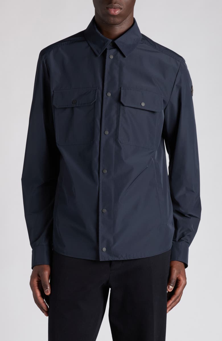 Moncler Logo Patch Overshirt, Main, color, Navy Blue