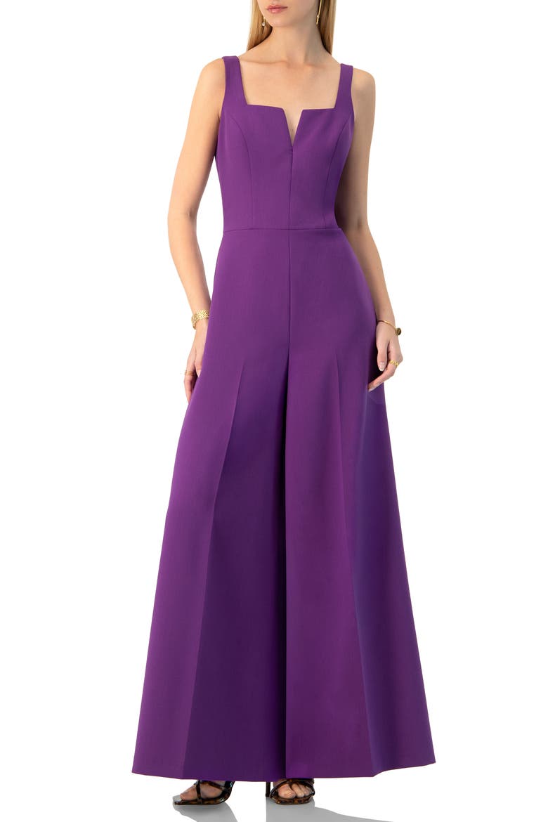 Wide-Leg Jumpsuit with Classic Strap and Squared Neck, Main, color, Purple