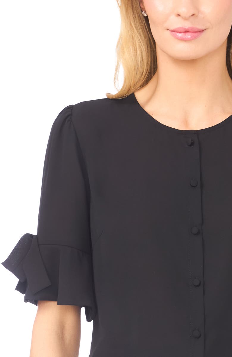 CeCe Bow Sleeve Button-Up Top, Alternate, color, Rich Black