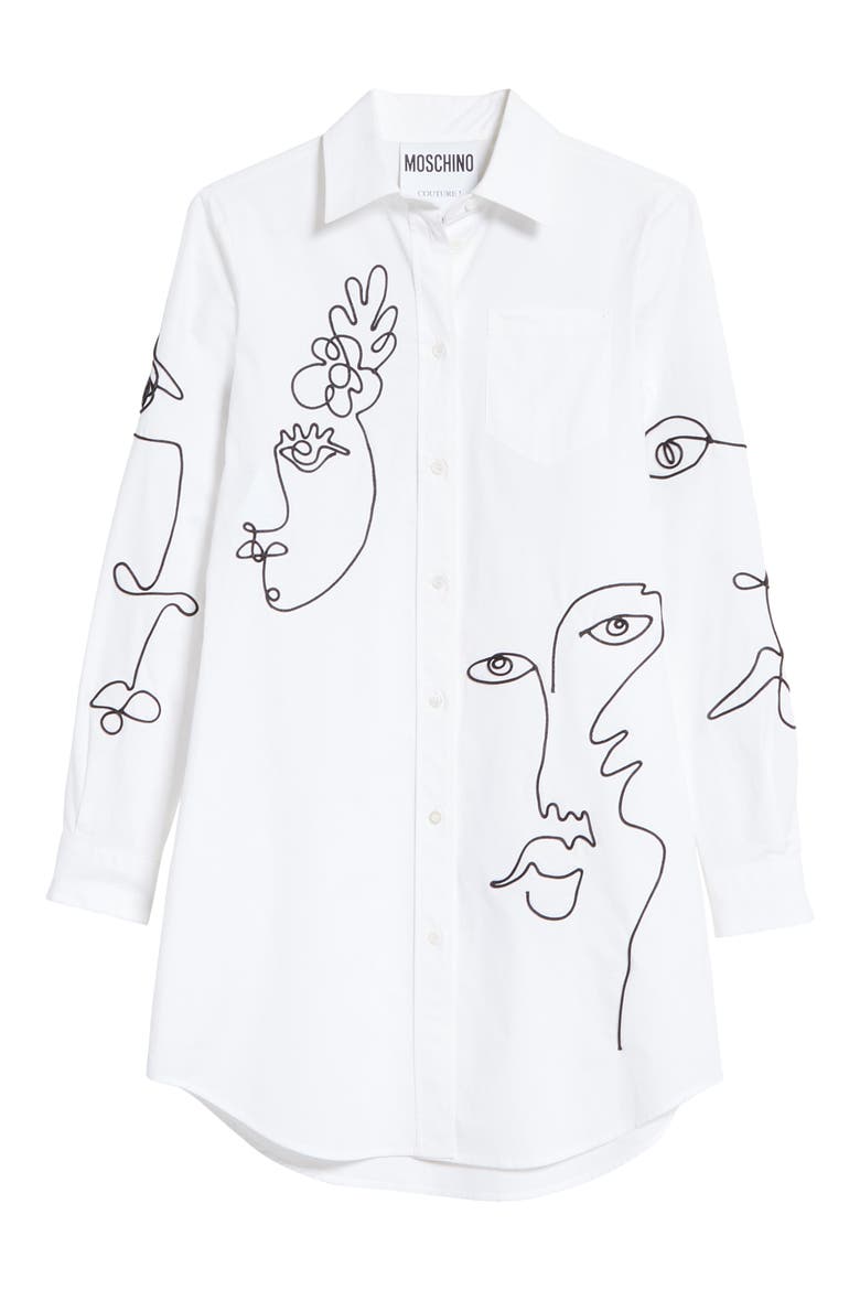 Face Embroidered Cotton Poplin Shirt, Alternate, color, 1001 WHITE